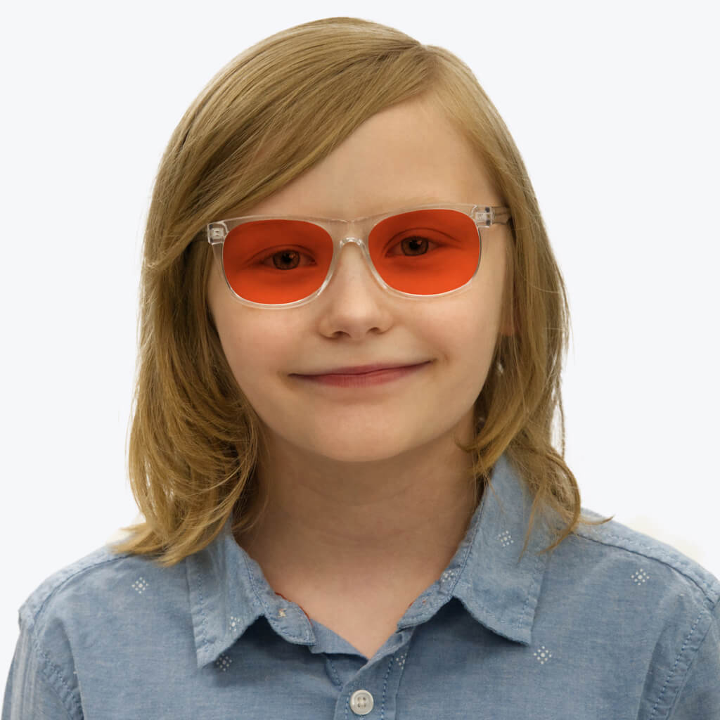 Kids NightFall Wayfarer Blue Blocking Glasses - Crystal Blue Light Blocking Glasses - Red Lens BlockBlueLight