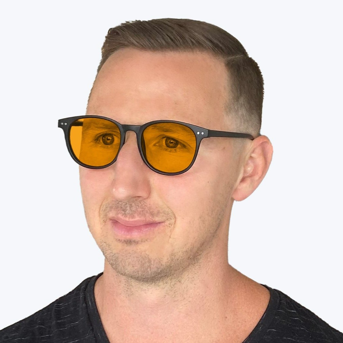 SunDown Billie Blue Blocking Glasses - Black Blue Light Blocking Glasses - Amber Lens BlockBlueLight