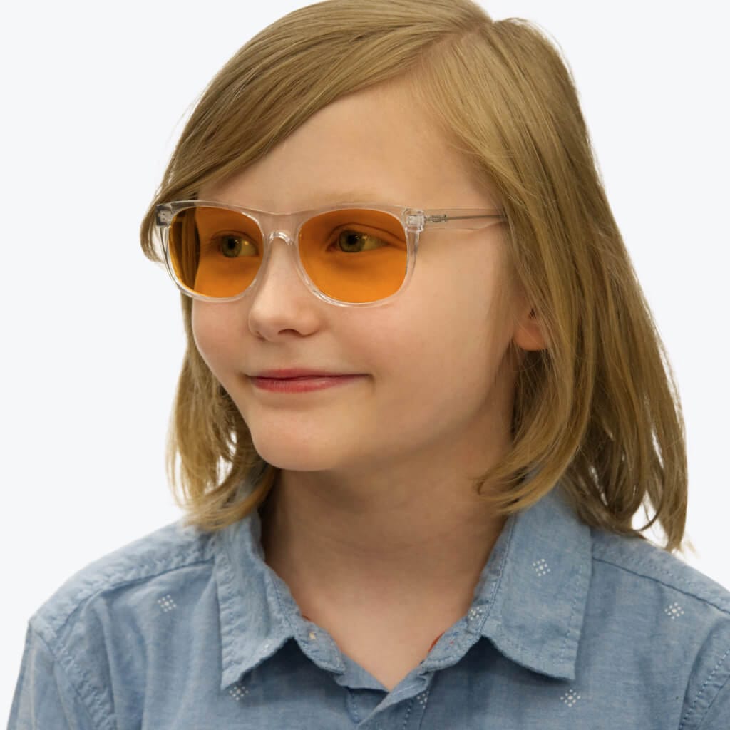 BlockBlueLight Blue Light Blocking Glasses - Amber Lens SunDown Kids Wayfarer Blue Blocking Glasses - Crystal