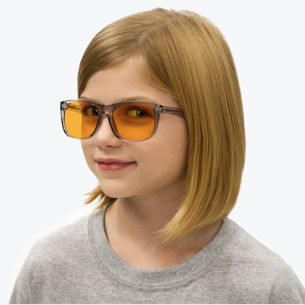 BlockBlueLight Blue Light Blocking Glasses - Amber Lens SunDown Kids Wayfarer Blue Blocking Glasses - Pearl Grey