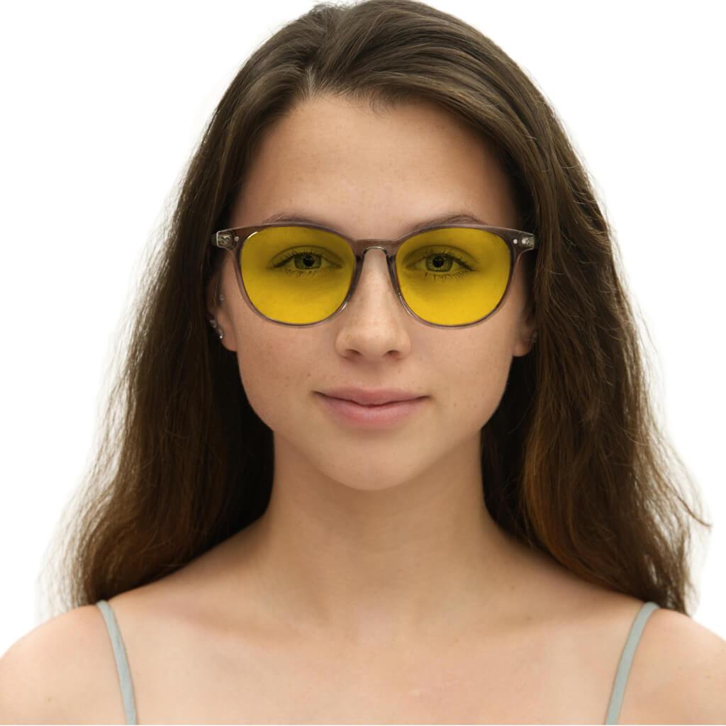 DayMax Billie Glasses - Pearl Grey Blue Light Filter Glasses - Yellow Lens BlockBlueLight 