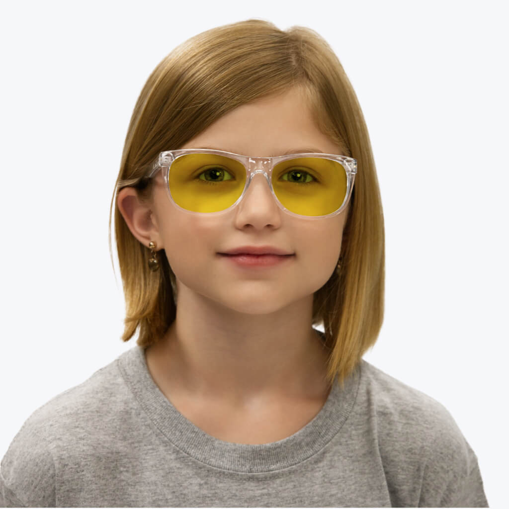 Kids DayMax Wayfarer Glasses - Crystal Blue Light Filter Glasses - Yellow Lens BlockBlueLight 
