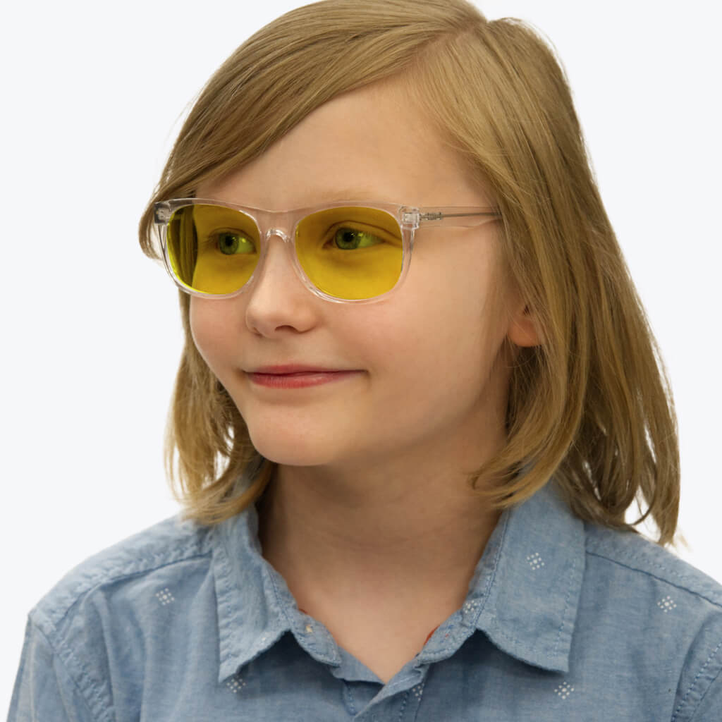 Kids DayMax Wayfarer Glasses - Crystal Blue Light Filter Glasses - Yellow Lens BlockBlueLight 