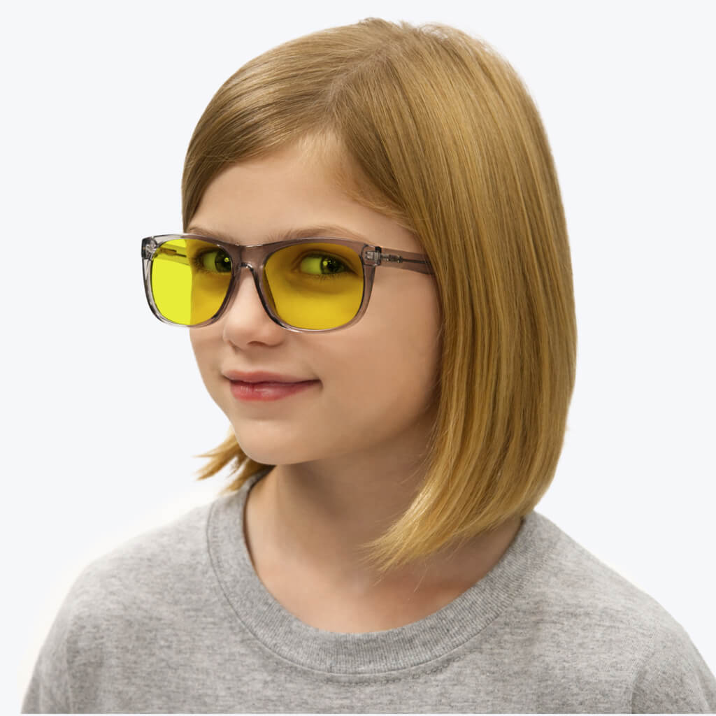 Kids DayMax Wayfarer Glasses - Pearl Grey Blue Light Filter Glasses - Yellow Lens BlockBlueLight 