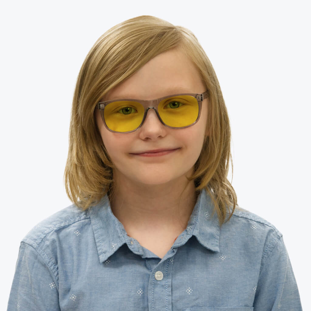 Kids DayMax Wayfarer Glasses - Pearl Grey Blue Light Filter Glasses - Yellow Lens BlockBlueLight 