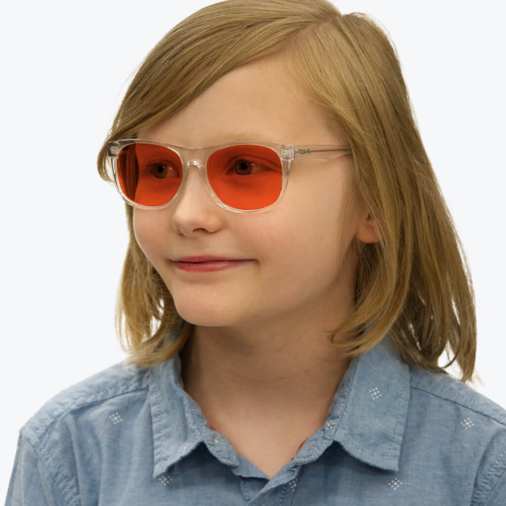 Kids NightFall Wayfarer Blue Blocking Glasses - Crystal Blue Light Blocking Glasses - Red Lens BlockBlueLight 