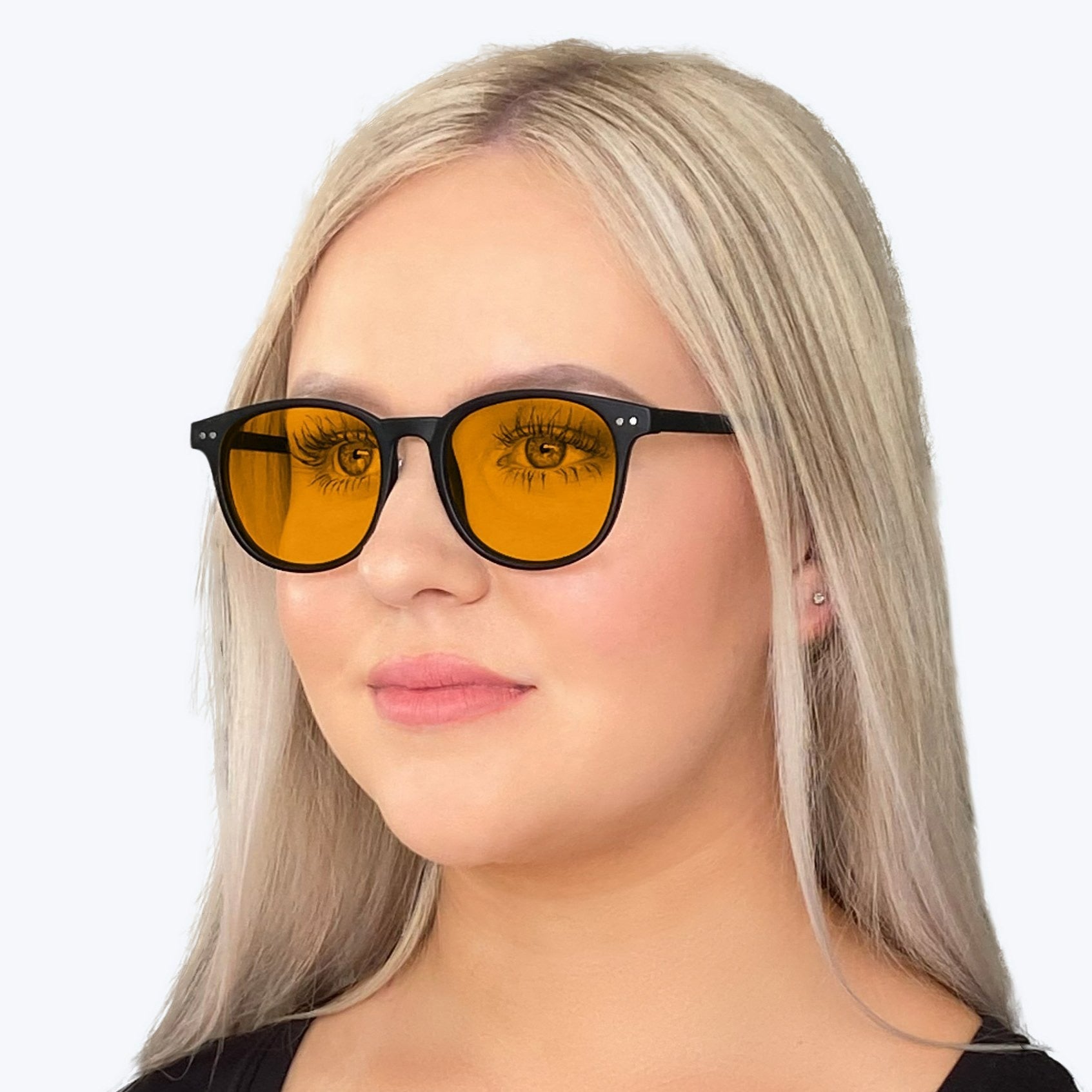 SunDown Billie Blue Blocking Glasses - Black Blue Light Blocking Glasses - Amber Lens BlockBlueLight 