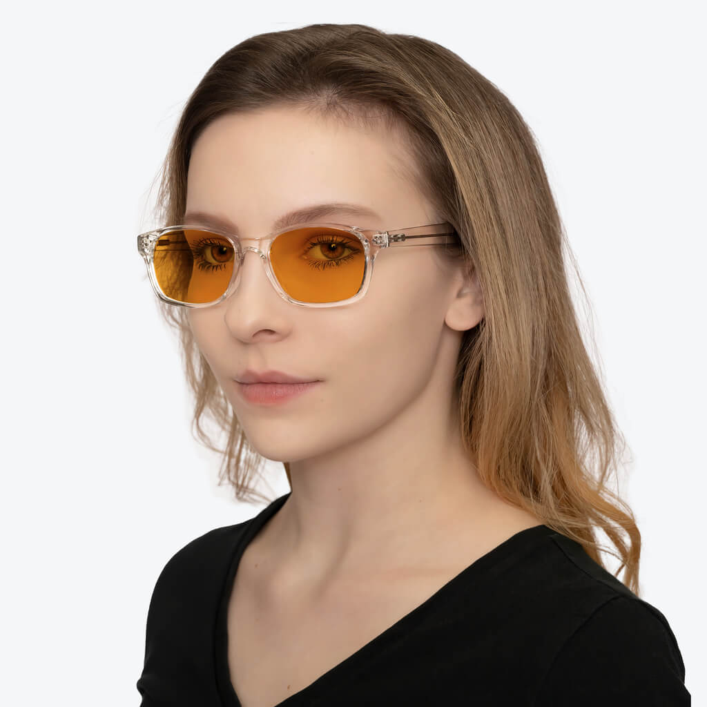 SunDown Wayfarer Blue Blocking Glasses - Crystal Blue Light Blocking Glasses - Amber Lens BlockBlueLight 